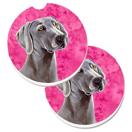 Carolines Treasures Pink Weimaraner Set of 2 Cup Holder Car Coaster LH9386PKCARC